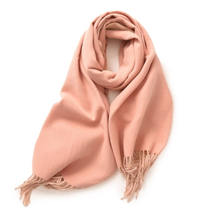 Pink cashmere feel scarf for women with elegant tassels and soft winter texture