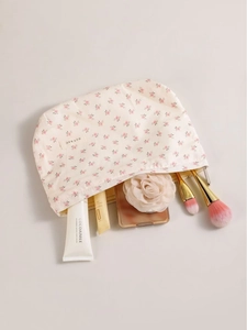 Trousse à maquillage fleurie crème pour le rangement de soins et rouge à lèvres