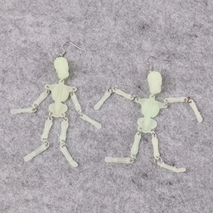 Luminous skeleton drop earrings with movable joints for Halloween punk fashion styling