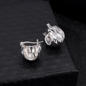 Polished S925 sterling silver hoop earrings with geometric CNC laser cut on black gift box