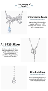 Close-up of S925 sterling silver snowflake necklace with light blue teardrop topaz stone