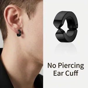 Clip On Hoop Earrings Titanium Steel Non Piercing Punk Retro Minimalist For Men Unisex Jewelry Accessory