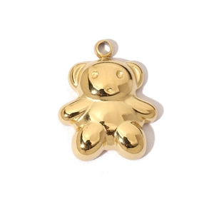 Close-up of a golden bear charm pendant in stainless steel for DIY jewelry making