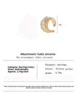 Detailed macro view of gold-plated S925 silver ear cuff with sparkling zircon inlay