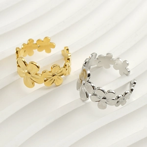 Adjustable 18k gold and silver stainless steel daisy flower open rings for women