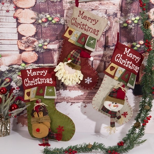 Three premium 3D cartoon Christmas stockings with Santa, Reindeer and Snowman designs