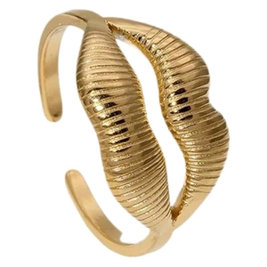 18K gold plated titanium steel adjustable ring with a unique pleated lip-shaped design