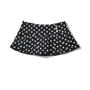 Jupe Plissée À Pois Mini-Jupe Polyester Boutons Latéraux Taille Haute Style Rétro Femmes