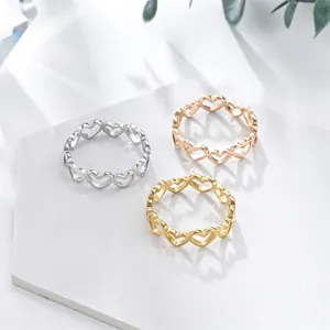 Three-piece stainless steel heart rings in gold, silver, and rose gold plating