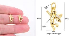 Pendentif ange doré micro-pavé 17x9mm avec détails des dimensions et du poids
