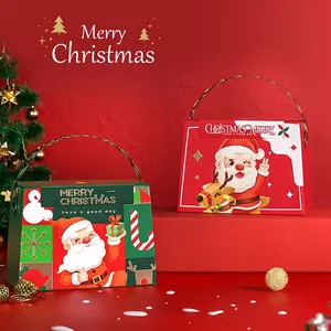 Christmas Santa gift box set with metal handle in red and green for holiday candy packaging