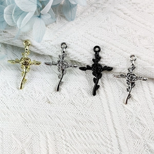 Pendentif Croix de Rose en Métal Vintage Accessoires de Bijoux DIY pour Collier Bracelet Porte-clés Breloque Fleur