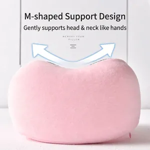 Cuscino da viaggio rosa in memory foam con supporto cervicale ergonomico a forma di M