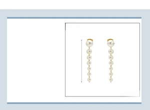 Detail view of 18k gold plated stainless steel pearl heart drop earrings with specifications