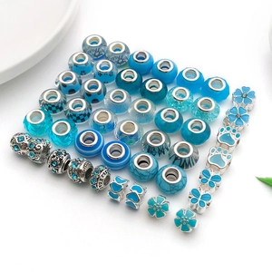 Lake blue DIY jewelry beads set with crystals in heart and flower shapes for bracelets