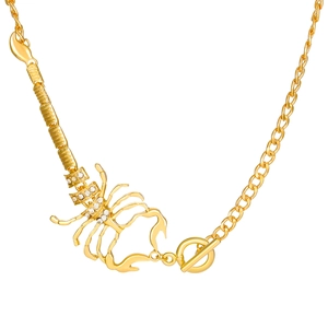 Auffällige goldene Skorpion-Halskette mit Strasssteinen und OT-Verschluss