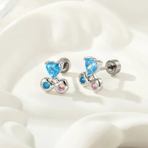 Heart Cherry Ear Cartilage Stud Titanium Steel Copper Cubic Zirconia Piercing Jewelry Sweet Blue Pink