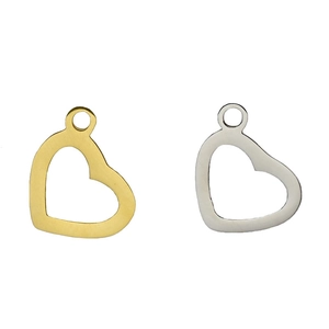 Polished heart shaped stainless steel jewelry pendants in gold and silver finishes
