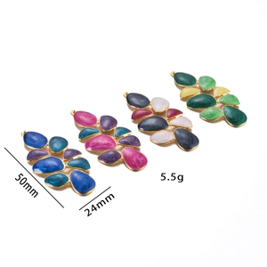 Golden stainless steel long flower earrings with colorful enamel dripping oil pendants