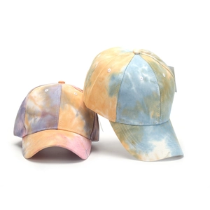 Cappellini da baseball tie-dye a sei pannelli con visiere curve in calde e fredde tonalità