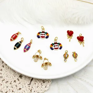 Colorful 18K gold plated charms with clown, heart, and umbrella for DIY jewelry making