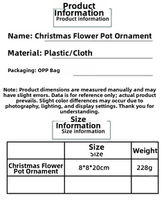 Detailed dimensions of 20cm red Christmas flower potted plant with plastic and fabric materials