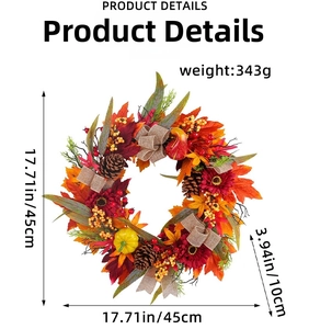 Detailed view of a 45cm autumn wreath with sunflowers, pine cones and maple leaves
