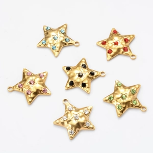 Star Pendant Charm Stainless Steel Colorful Rhinestone For DIY Jewelry Making Necklace Earring Vintage Gold Plated