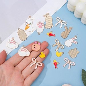 10Pcs cute enamel rabbit and bow charms for DIY jewelry making necklaces and earrings