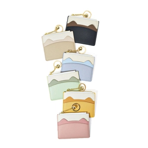 Mini cat-ear card holder set with keychain and zipper in six colorful contrast designs