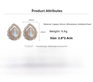 Spécifications des boucles d'oreilles vintage avec perles, zircons et dimensions
