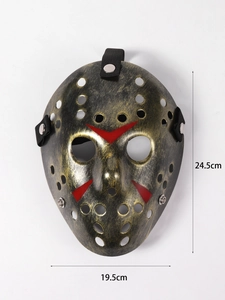 Détail du masque d'horreur avec finition bronze antique et sangles élastiques réglables