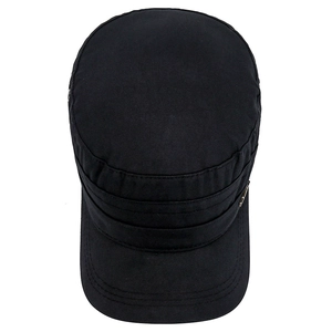 Classic black cotton canvas flat top military cap for men with durable stitching