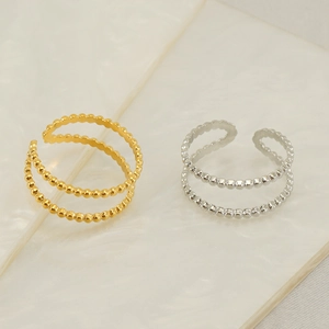 Zweilagige Perlen-Ringe in Gold und Silber, verstellbares Design aus poliertem Edelstahl