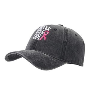 Casquette de baseball noire en coton avec broderie Never Give Up et ruban rose