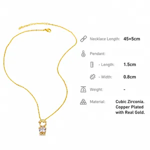 Tableau des tailles pour collier avec pendentif cœur en or et détails en zircone