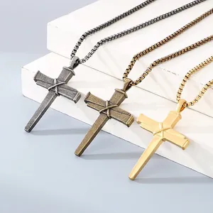 Collier Pendentif Croix Clou Acier Inoxydable Design Corde Nouée Rétro Punk Hip Hop Streetwear Hommes