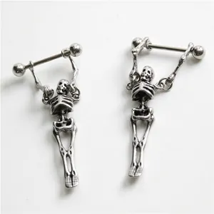 Gothic Skull Skeleton Earrings Stainless Steel Barbell Horseshoe Body Piercing Jewelry Punk Street Style For Men Women