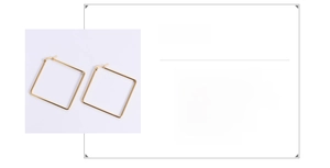 Detail view of 36mm square gold hoop earrings in 316 titanium steel with 18k plating