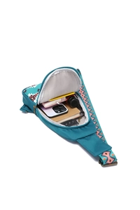 Internal view of Aztec bohemian sling bag showing large capacity for essentials