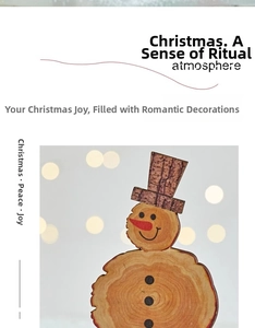 Detail of wooden snowman ornament featuring natural wood grain texture and a red nose