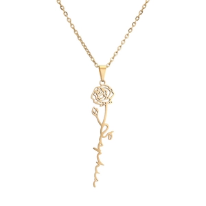 Gold stainless steel personalized rose flower necklace with Sophia name pendant