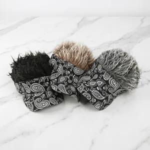 Ethnic style paisley baseball caps with realistic wig hair extension top in three colors