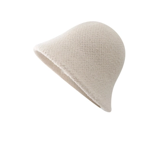 Women's warm cream plush bucket hat with soft wool texture for autumn and winter