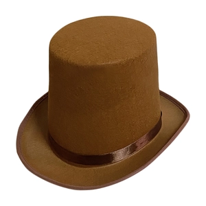 Elegant 20cm tall brown top hat with satin ribbon for stage performance and parties