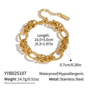 Detailed size specifications for the gold knotted stainless steel bracelet with dimensions
