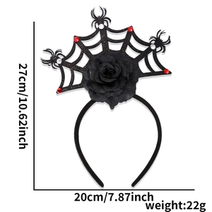 Halloween witch hat headband details with spider web rose design and size 27x20cm