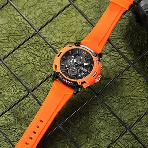 Montre chronographe de sport MEGIR avec bracelet en silicone orange et cadran noir