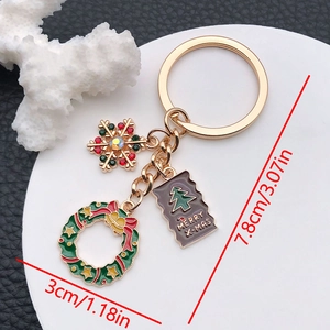 Porte-clés Pendentif Couronne de Noël Flocon de Neige Sapin Strass Émail Alliage de Zinc pour Femmes Cadeau de Fête de Vacances
