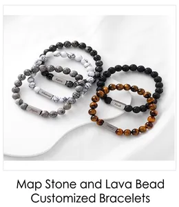 Detailed view of beaded custom name bracelets made of natural stones and steel charms